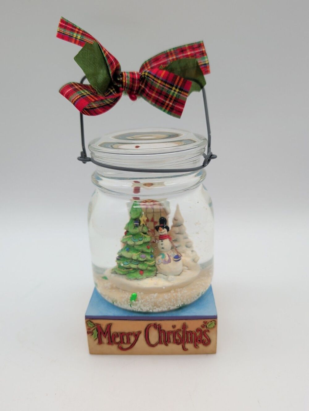 Jim Shore "Preserve a memory" Snow Globe Canning Jar Rustic Snowman Cottage Tree